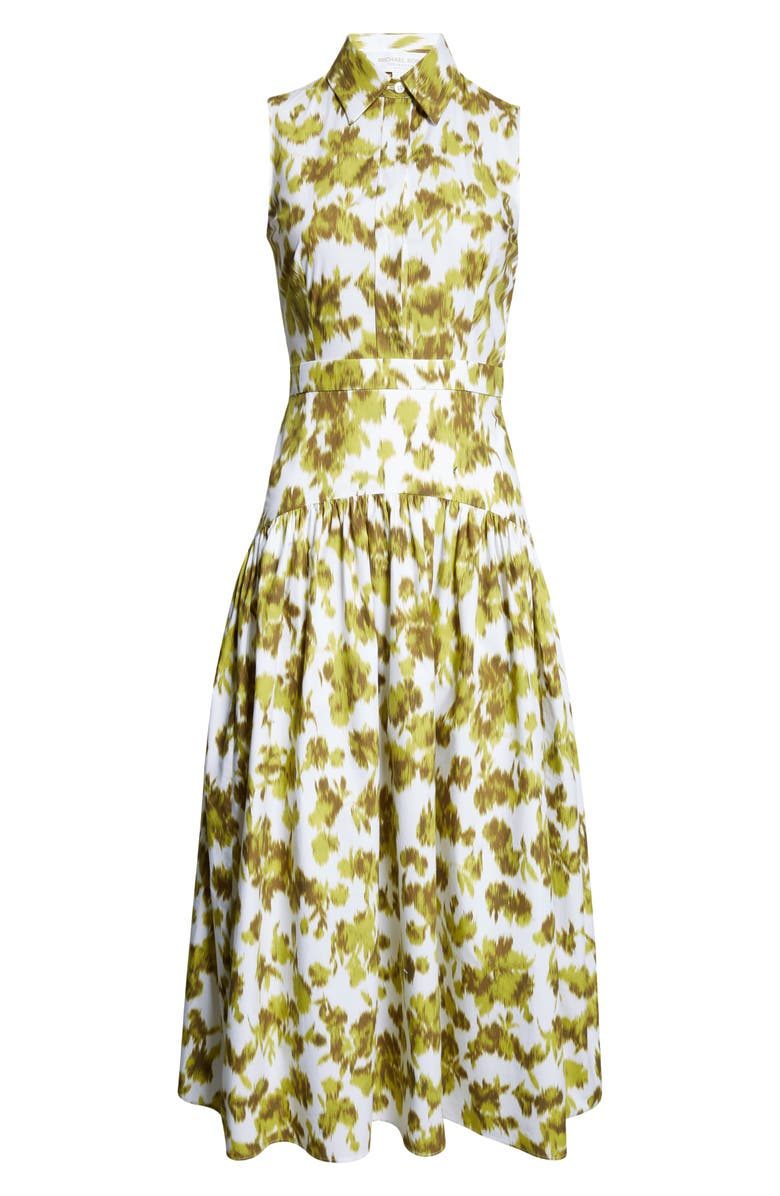 Michael Kors Collection Abstract Floral Print Drop Waist Shirtdress, Alternate, color, Moss/ Optic White