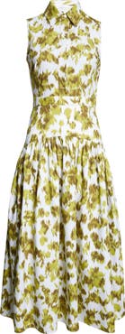 Michael Kors Collection Abstract Floral Print Drop Waist Shirtdress