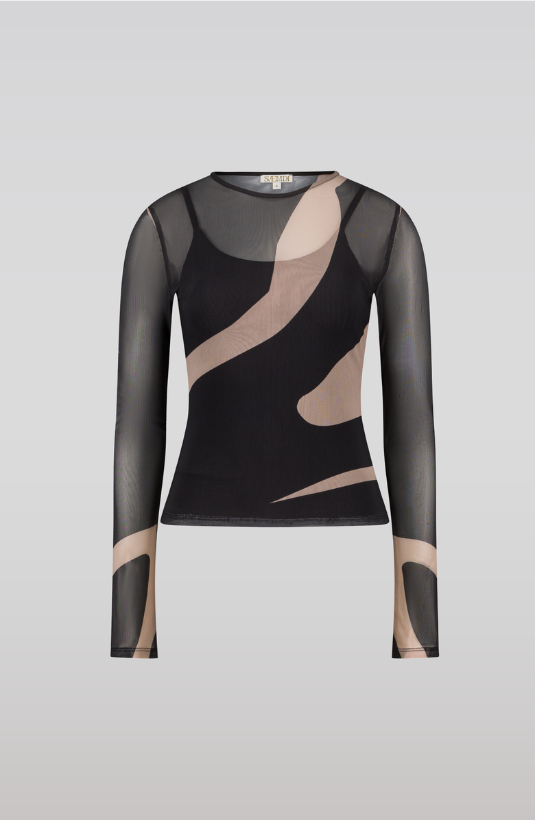 SAEMDI Black & Nude Mesh Top, Main, color, 