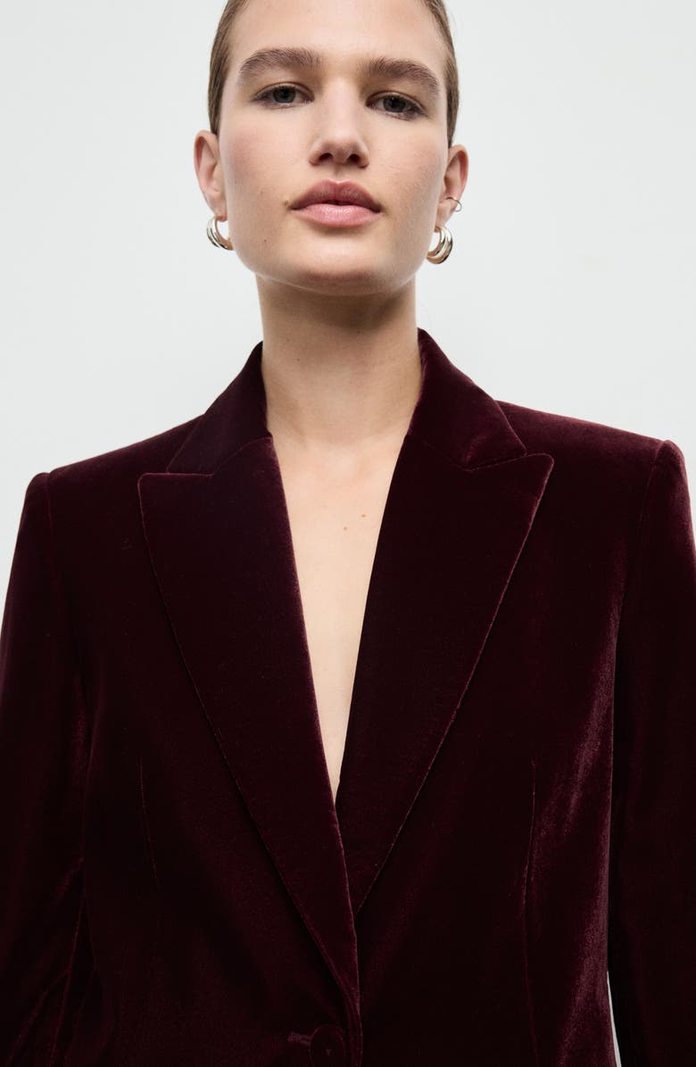 MANGO Structured Velvet Blazer, Alternate, color, Maroon