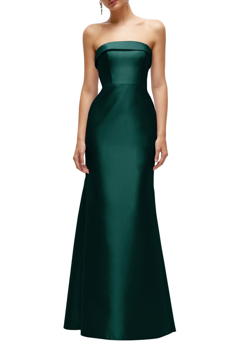 Strapless Satin Trumpet Gown, Main, color, EVERGREEN