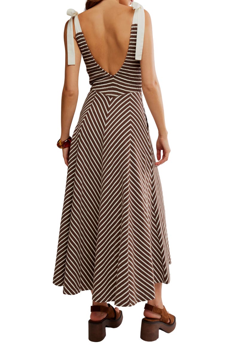 Cecelia Stripe Tie Shoulder Midi Dress, Alternate, color, COCONUT MILK COMBO