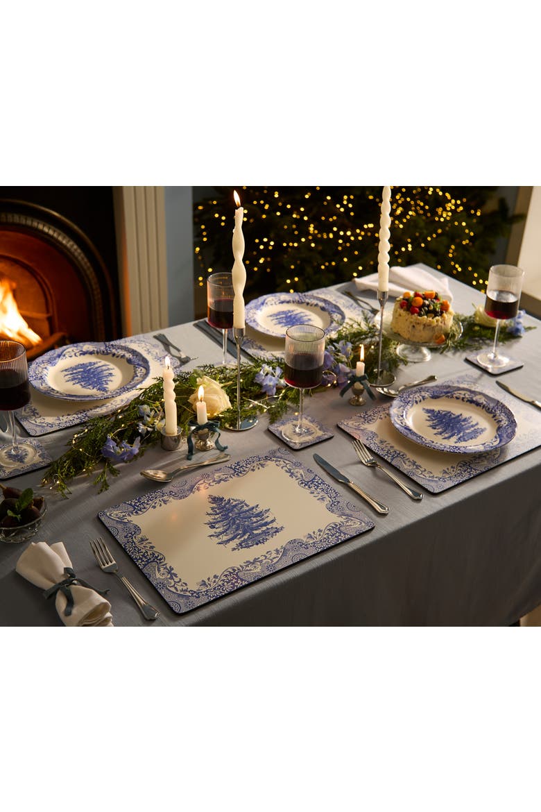 Blue Italian Christmas Set of 4 Cork Back Placemats, Alternate, color, Blue