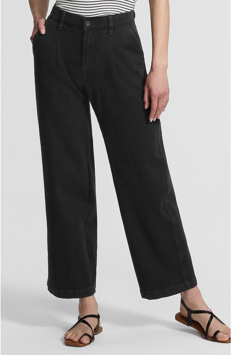 Lands' End High Rise Soft Denim Pleated Wide Leg Trousers, Main, color, Black Wash