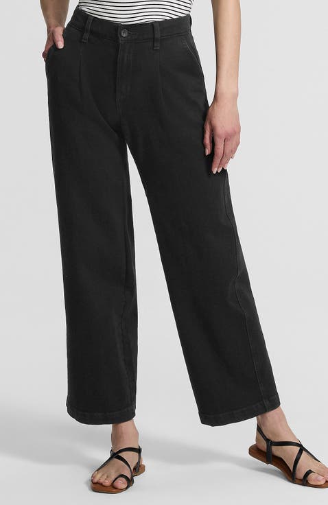 High Rise Soft Denim Pleated Wide Leg Trousers
