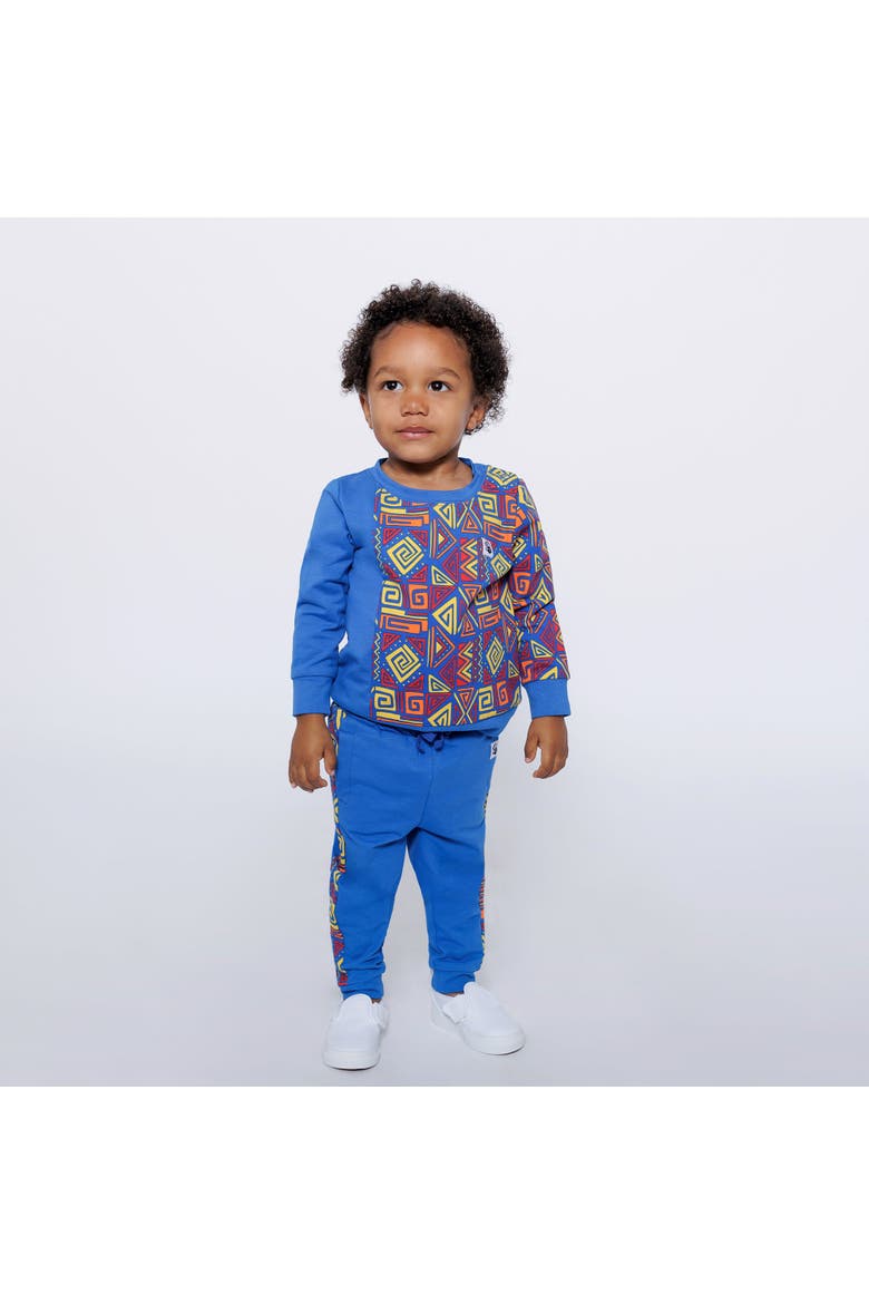 Baby Crewneck Sweatshirt and Jogger Pants Set, Main, color, Blue Multicolor
