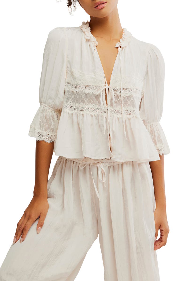 Free People Forever Young Lace Accent Tie Front Top, Main, color,