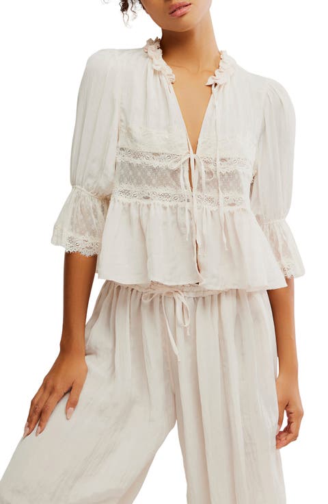 Forever Young Lace Accent Tie Front Top