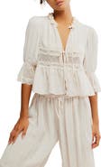 Free People Forever Young Lace Accent Tie Front Top