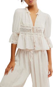 Free People Forever Young Lace Accent Tie Front Top