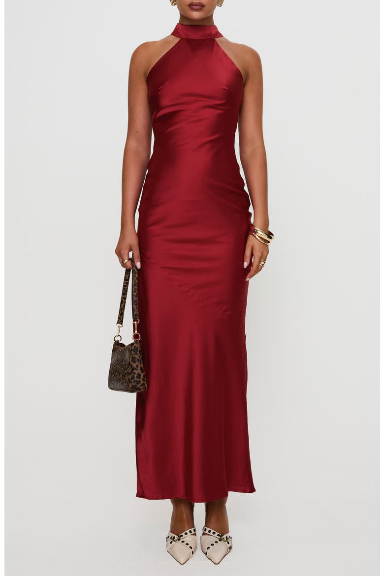Mordecai Tie Back Satin Maxi Dress, Main, color, BURGUNDY
