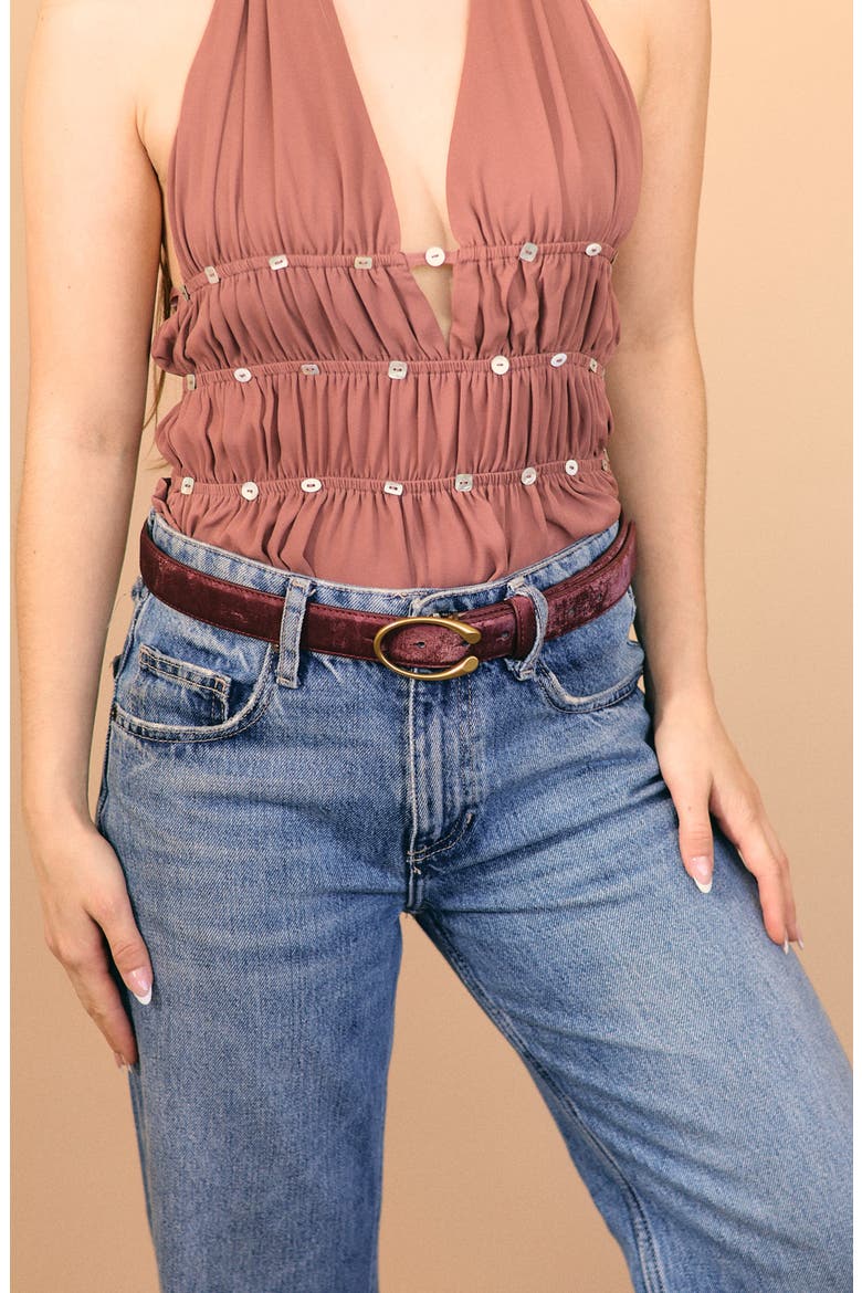 Muse Faux Suede Belt, Alternate, color, BURGUNDY/ GOLD