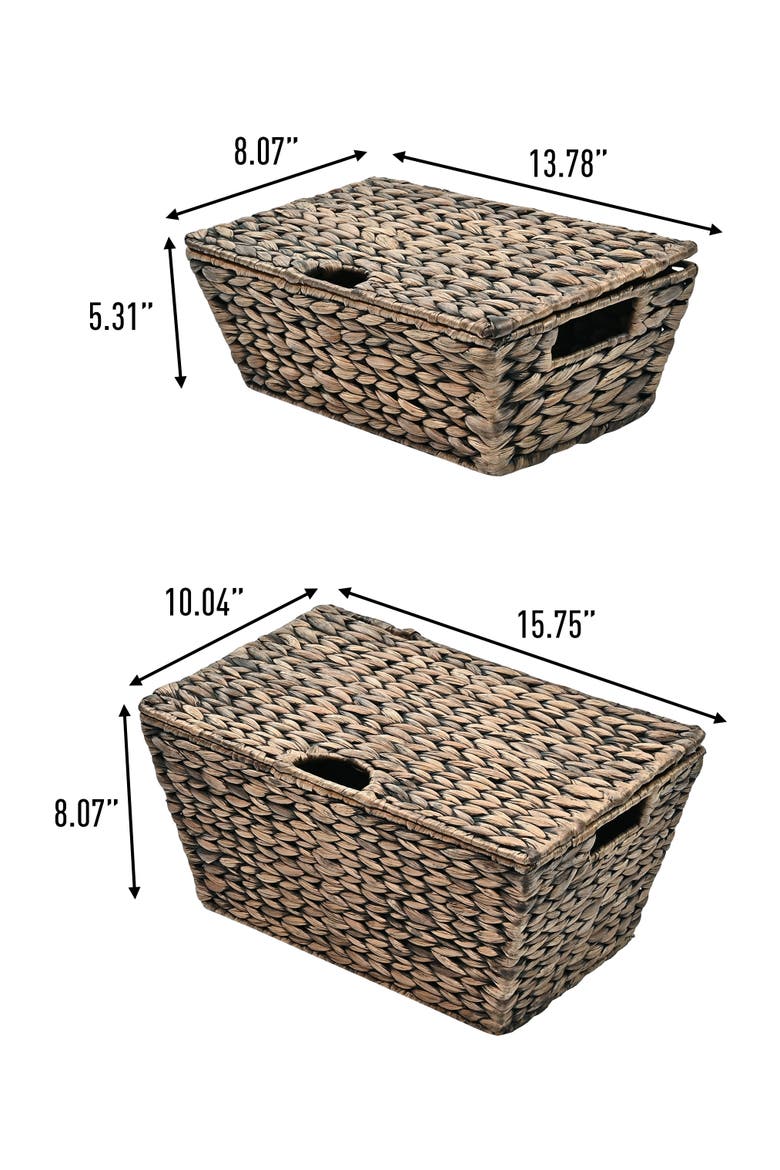 Wilder Classic Farmhouse Woven Hyacinth Rectangular Storage Baskets with Lids and Handles, Main, color, Brown