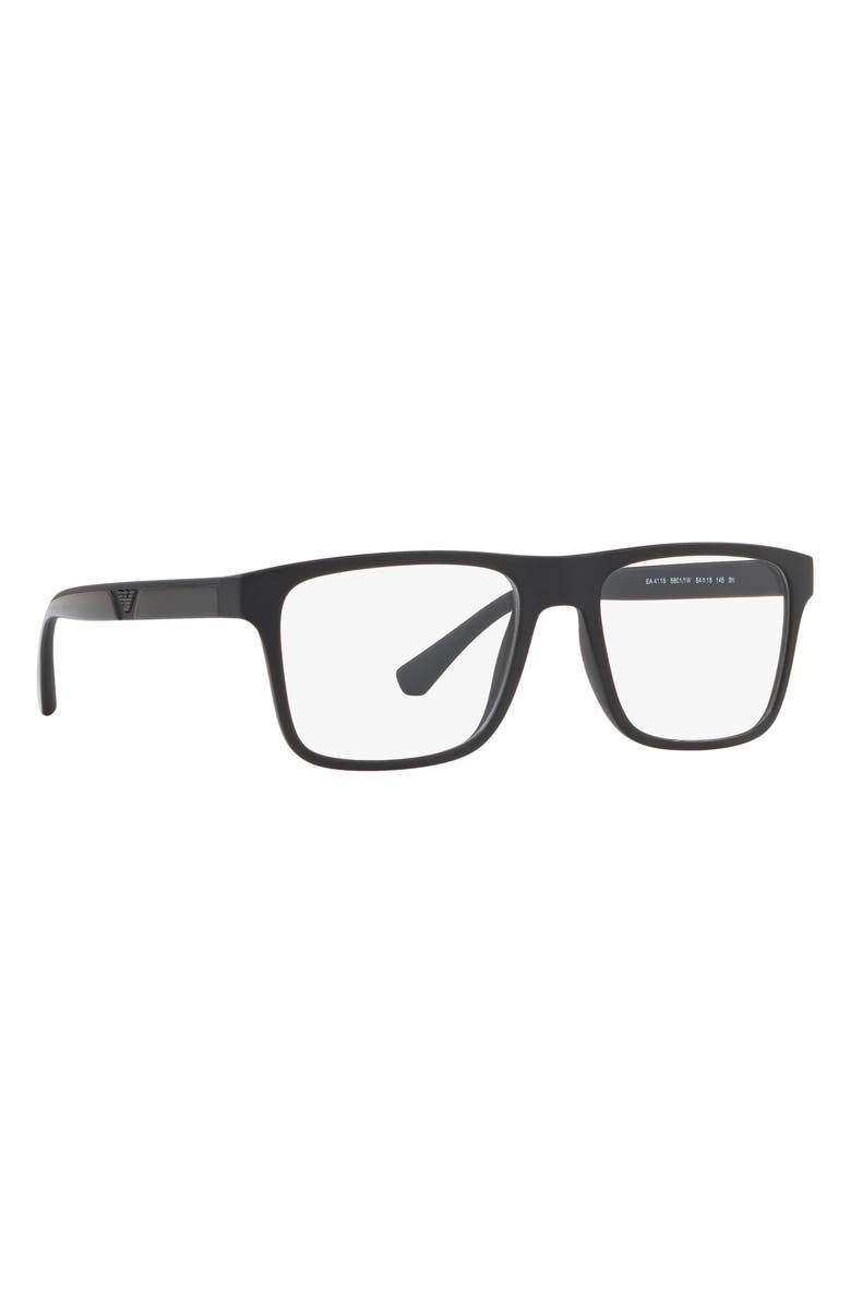 Emporio Armani 52mm Rectangle Optical Glasses, Alternate, color, Matte Black / Clear