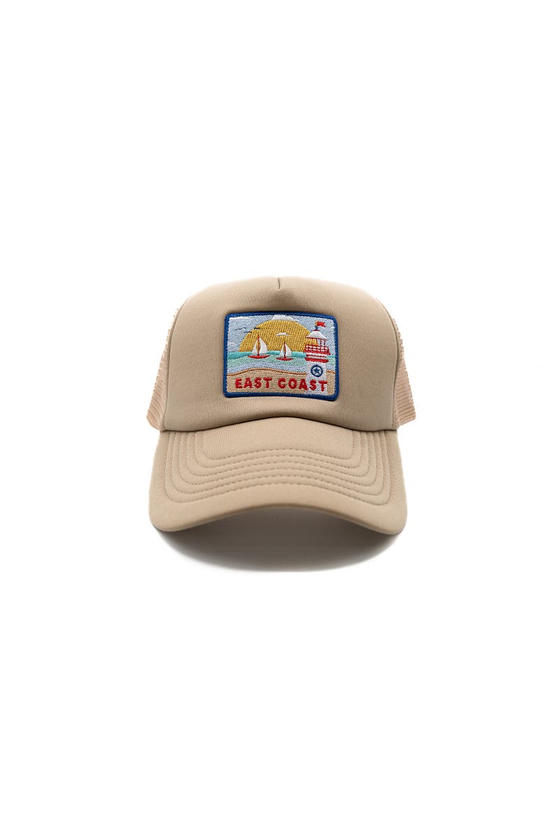 East Coast Postcard Trucker Hat - Adult, Main, color, Khaki