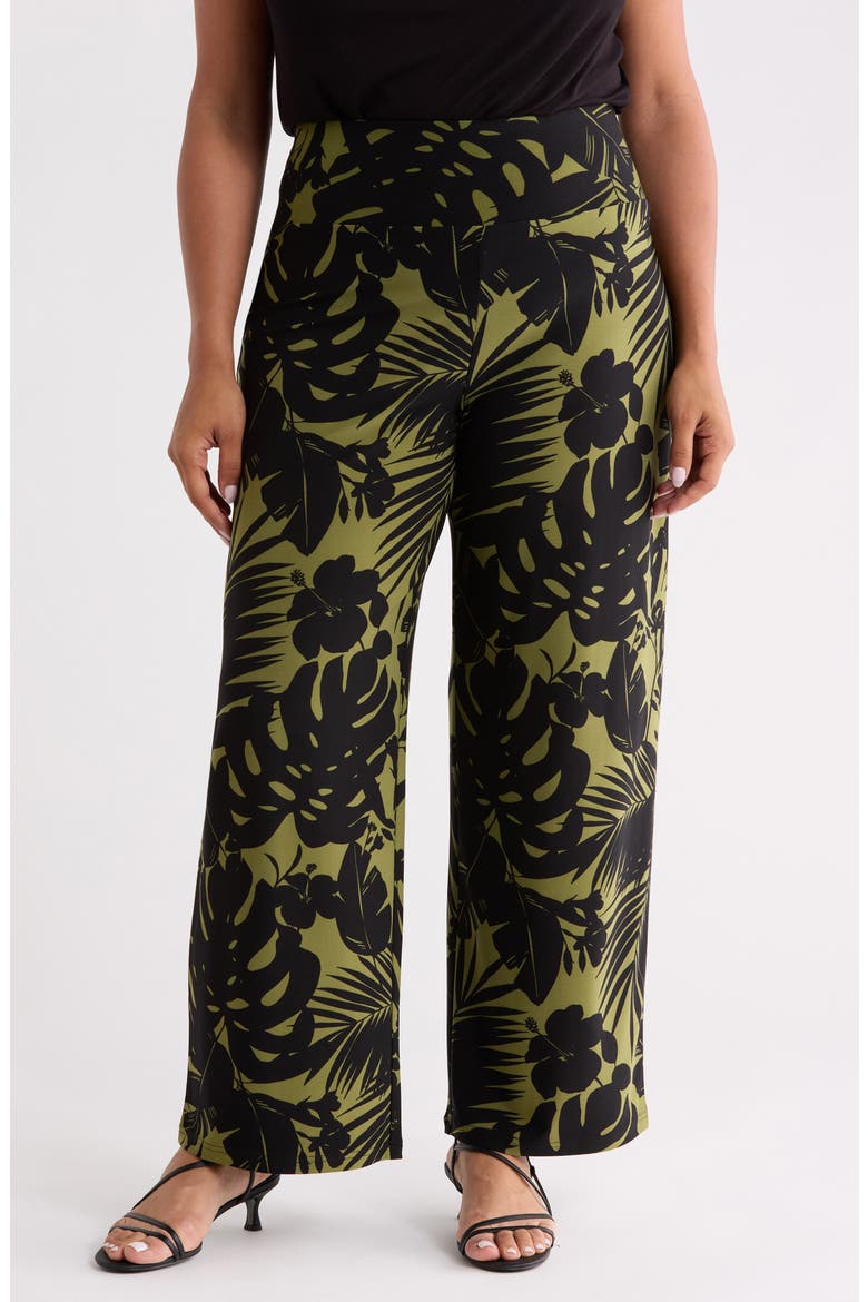 Tropical Print High Waist Wide Leg Palazzo Pants, Main, color, BAY LEAF / ANNE BLACK