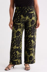 Anne Klein Tropical Print High Waist Wide Leg Palazzo Pants
