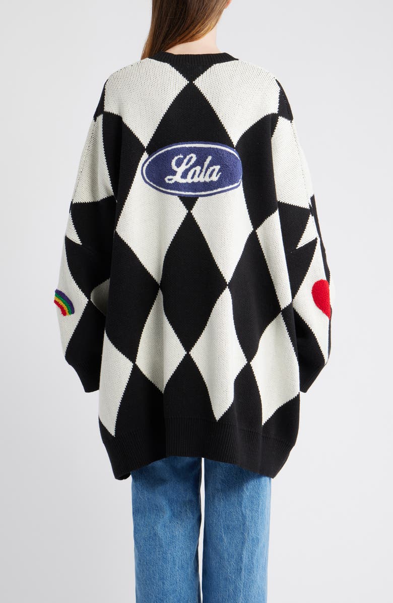 Dressed in Lala Icon Harlequinn Oversize Cardigan, Alternate, color, Black/ White