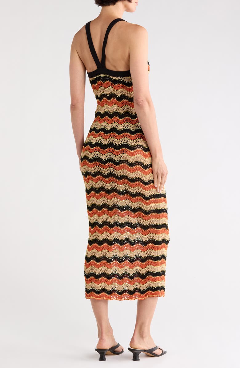 Diane von Furstenberg Arcadia Open Stitch Dress, Alternate, color, Black/ Brunt Ochre/ Multi
