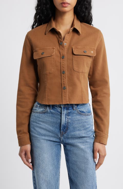 Tapered Crop Denim Button-Up Shirt