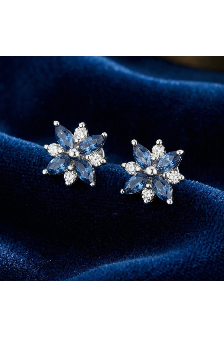 .60Ct Petal Marquise Blue Sapphire Diamond Studs Earrings Gold Lab Grown, Alternate, color, 14k White Gold