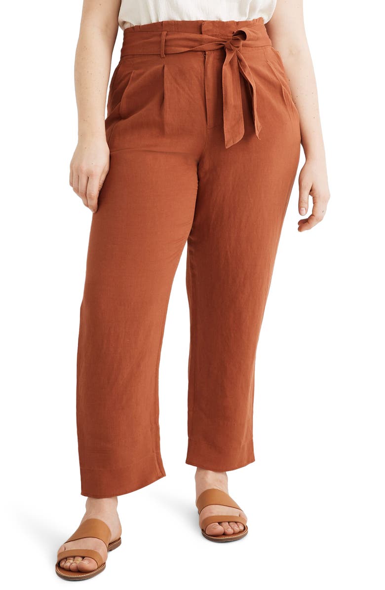 Madewell Linen Blend Paperbag Pants, Alternate, color,