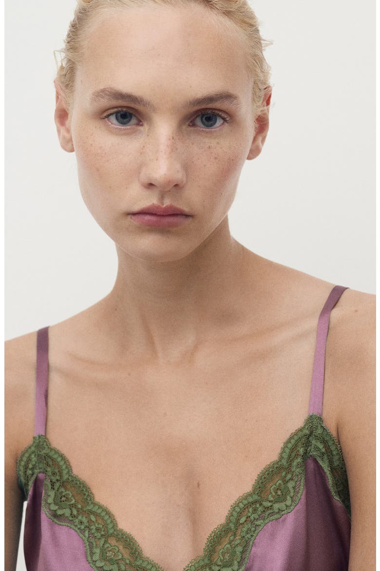 Contrast Lace Silk Camisole, Alternate, color, PLUM