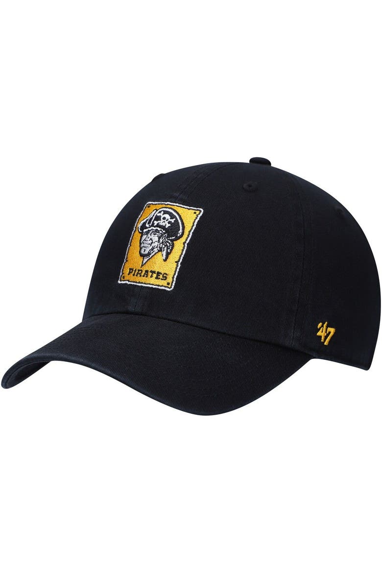 Men's '47 Black Pittsburgh Pirates Logo Cooperstown Collection Clean Up Adjustable Hat, Main, color, Black