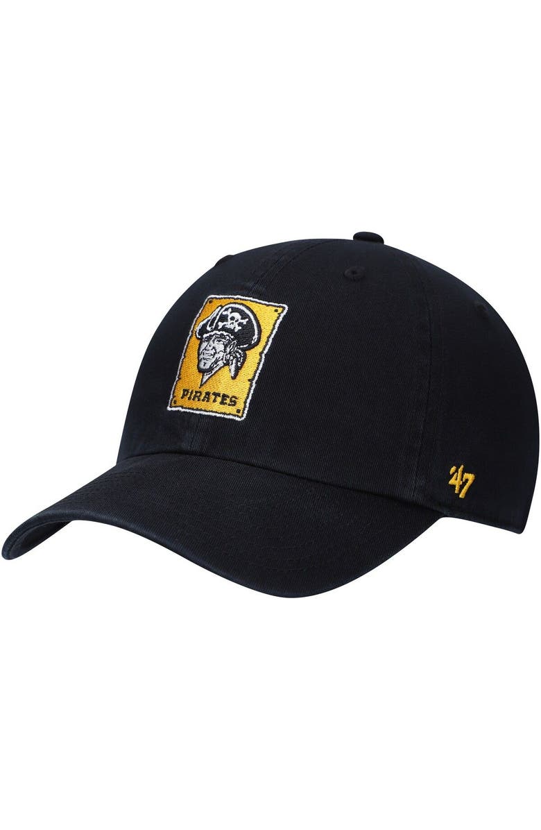 '47 Men's '47 Black Pittsburgh Pirates Logo Cooperstown Collection Clean Up Adjustable Hat, Main, color, Black