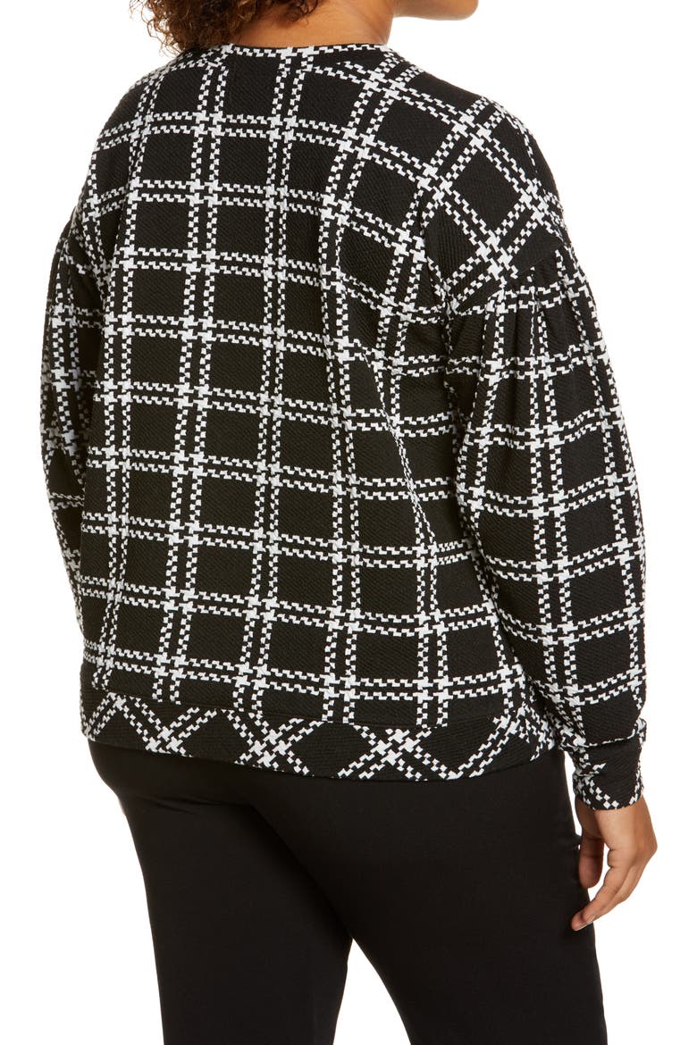 Pattern Detail Sweatshirt, Alternate, color, BLACK- IVORY PLAID