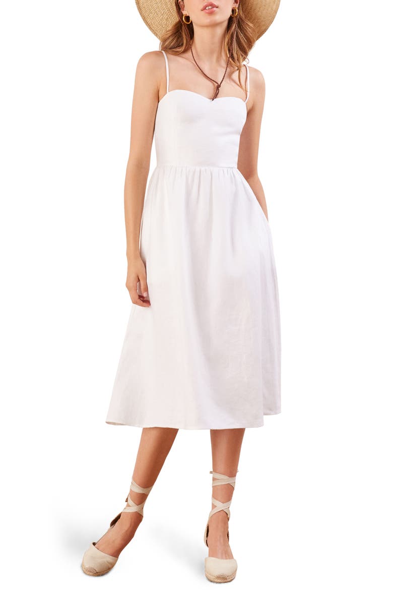 Olivia Linen Midi Dress, Main, color, WHITE