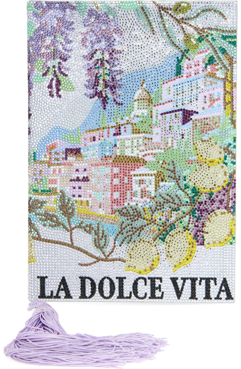 JUDITH LEIBER COUTURE Storybook La Dolce Vita Rhinestone Clutch, Main, color,