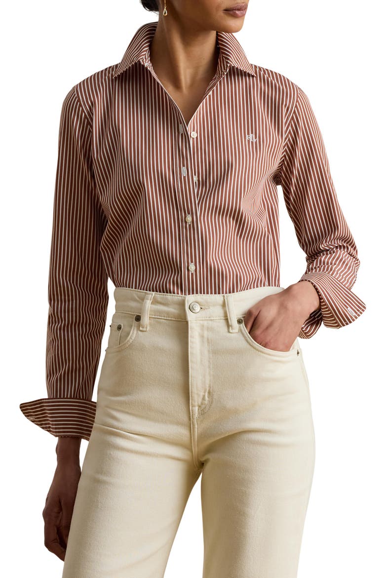 Classic Fit Stripe Cotton Broadcloth Button-Up Shirt, Main, color, RED TERRACOTTA/ WHITE