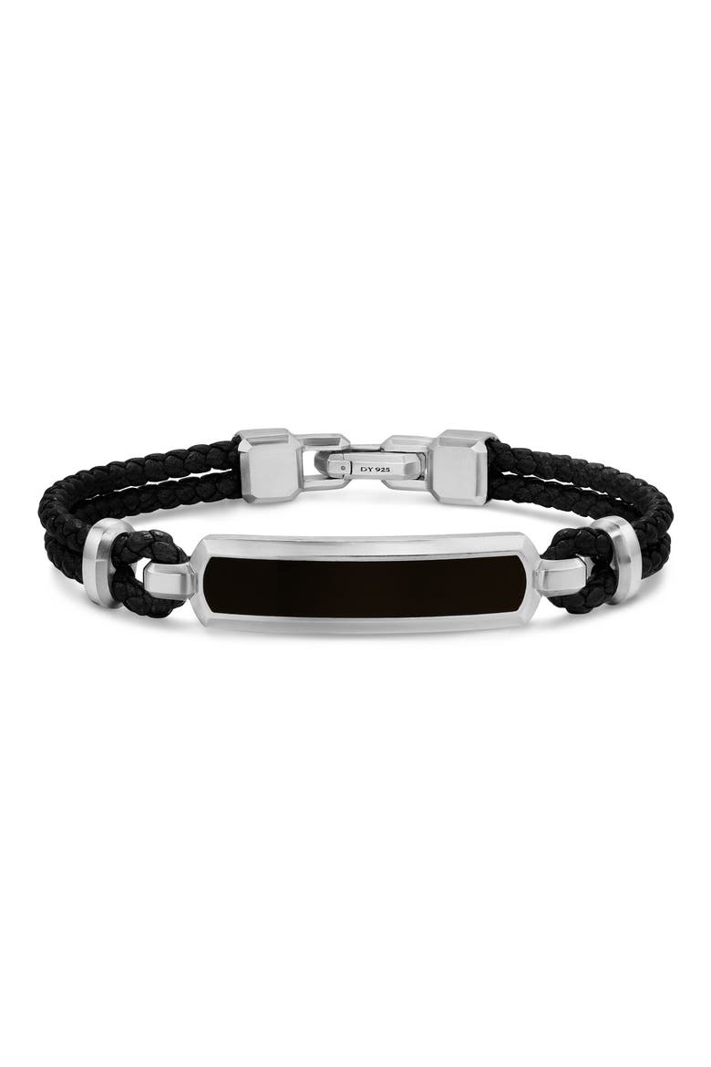 Men's Streamline® ID Bar Bracelet in Braided Leather with Sterling Silver & Black Onyx, Main, color, SILVER