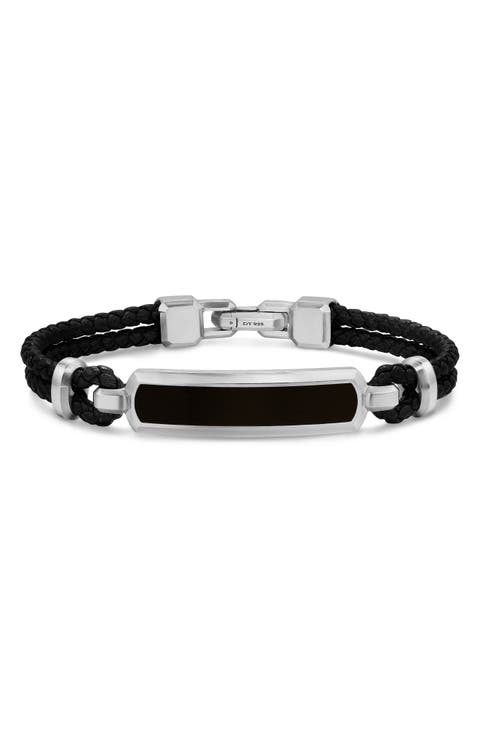 Men's Streamline® ID Bar Bracelet in Braided Leather with Sterling Silver & Black Onyx