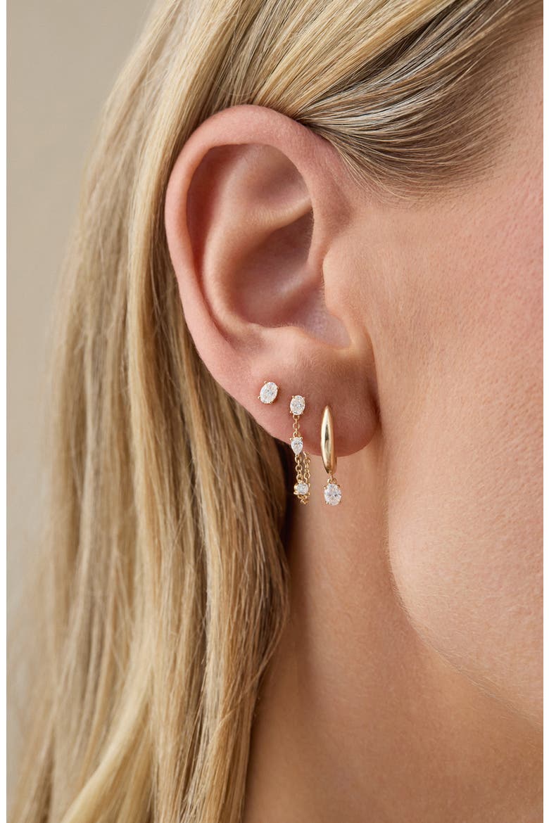 14k Gold Diamond Oval Drop Dome Huggie Hoop Earrings, Alternate, color, 14K YELLOW GOLD