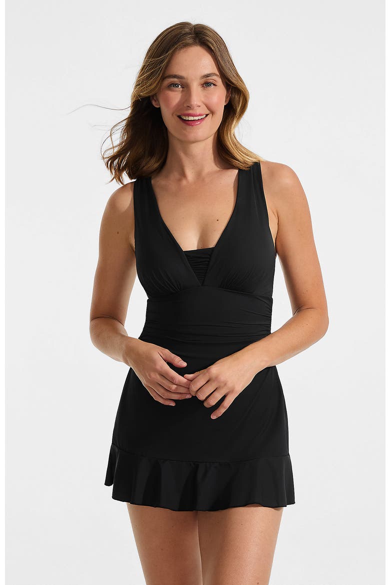 SlenderSuit Grecian Mini Swim Dress, Main, color, Black