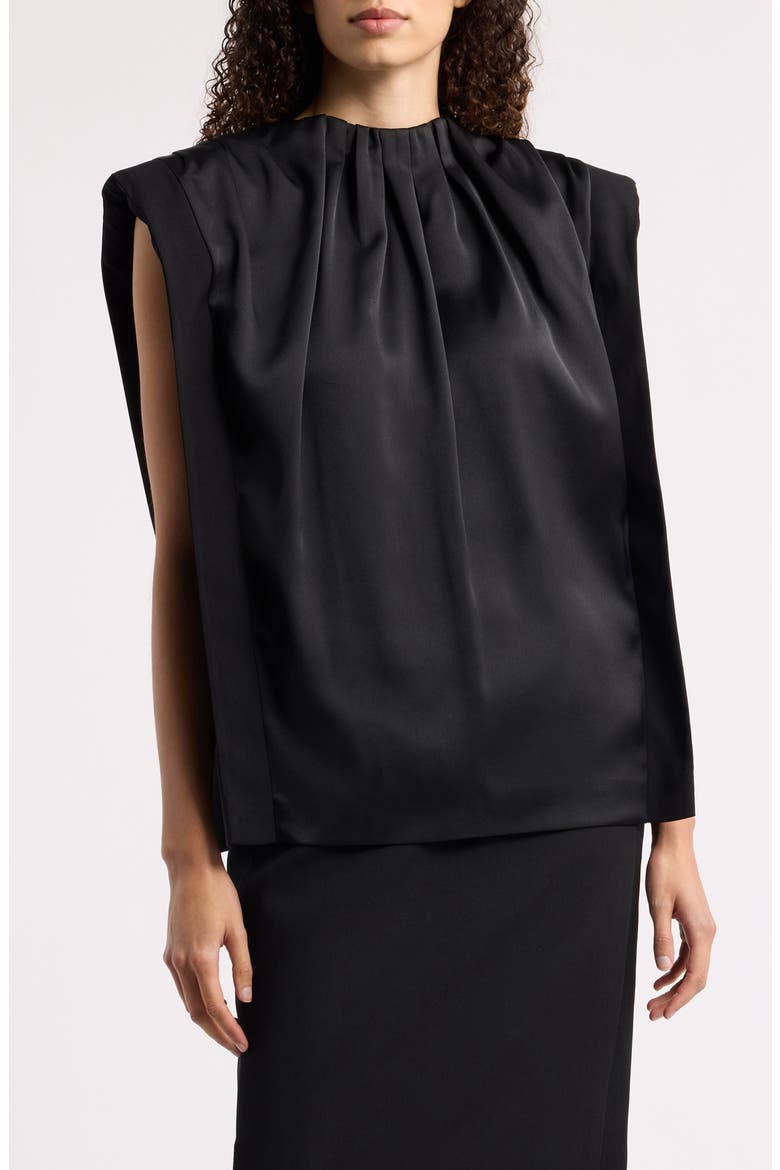 Draped Satin Top, Main, color, BLACK