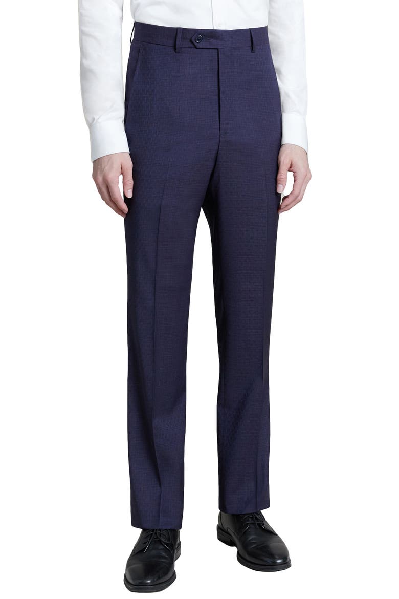 Flat Front Stretch Wool Dress Pants, Main, color, MIDNIGHT