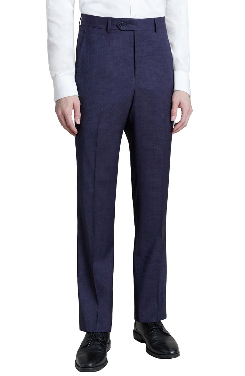 Santorelli Flat Front Stretch Wool Dress Pants, Main, color, Midnight