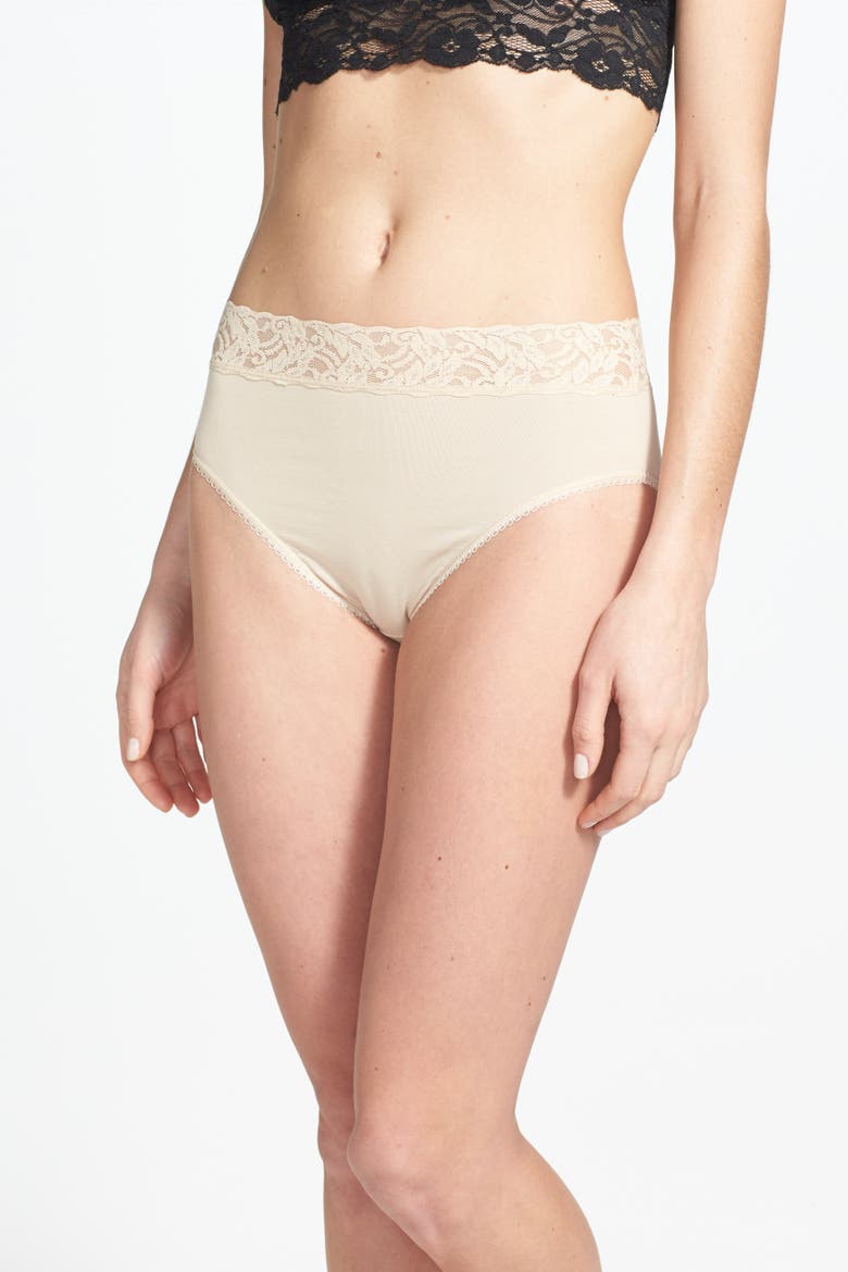 Cotton Suede Lace Trim High Cut Briefs, Alternate, color, NATURALLY NUDE
