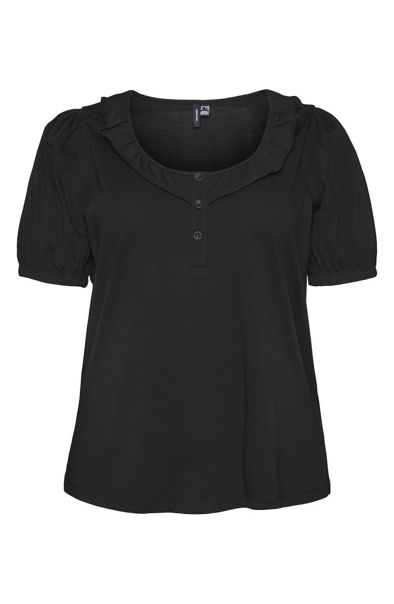 VERO MODA CURVE Elos Ruffle Cotton Henley T-Shirt, Alternate, color, 