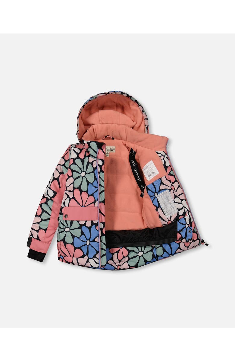 Deux par Deux Girl's Two Piece Snowsuit Printed Retro Flowers With Pink, Alternate, color, 