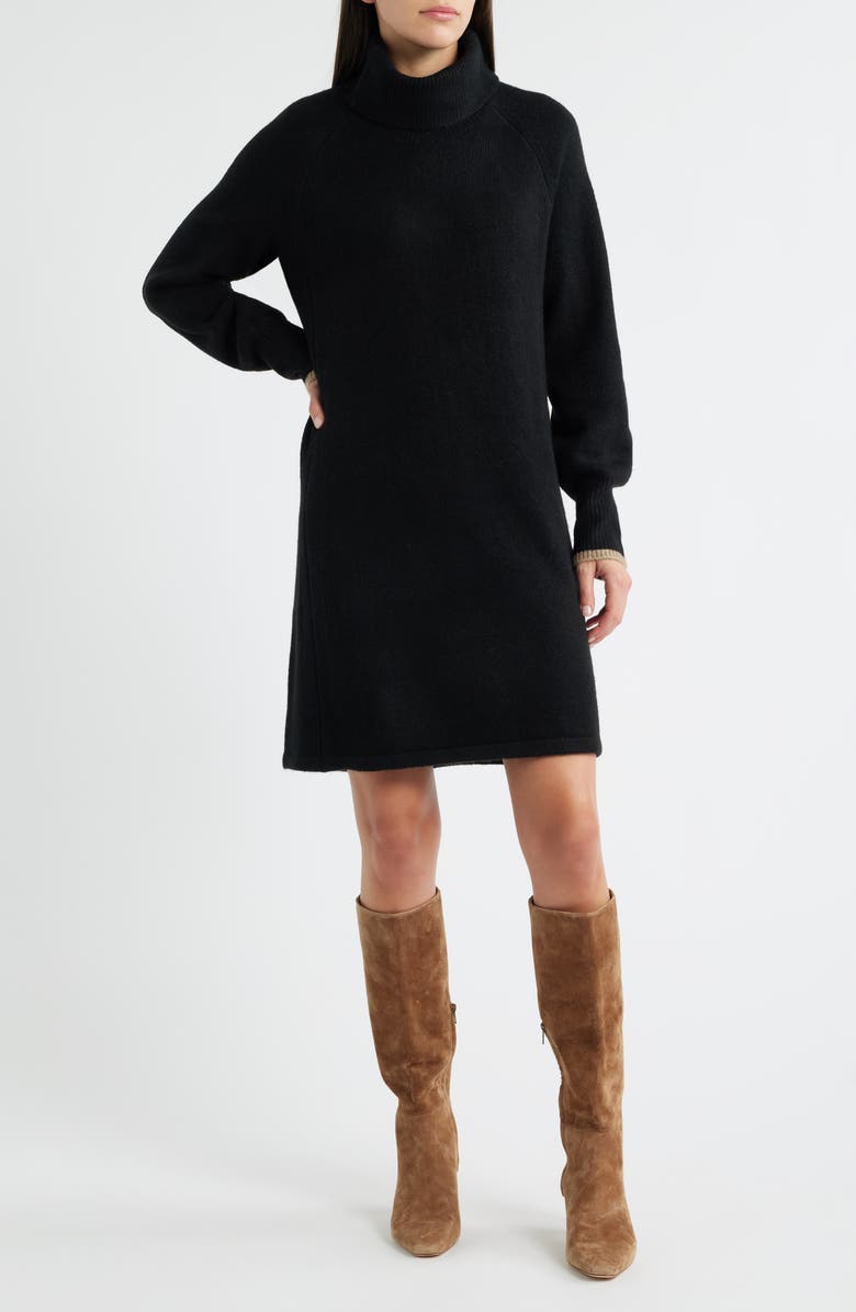 Hatley Swing Turtleneck Long Sleeve Sweater Dress, Main, color, Black