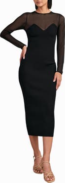Reiss Lila Mixed Media Long Sleeve Cocktail Dress