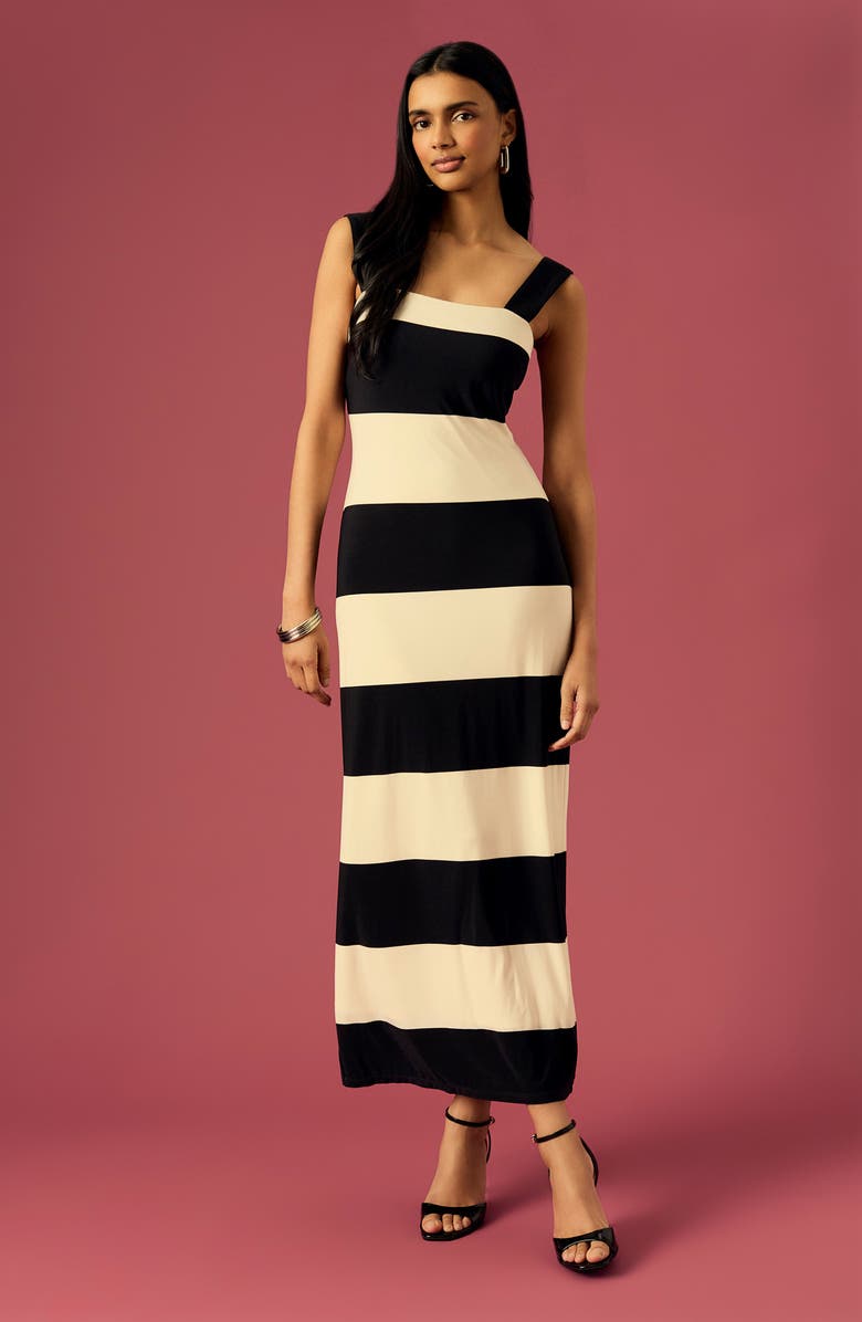 Donna Morgan Stripe Square Neck Maxi Dress, Alternate, color, Black/ Cream