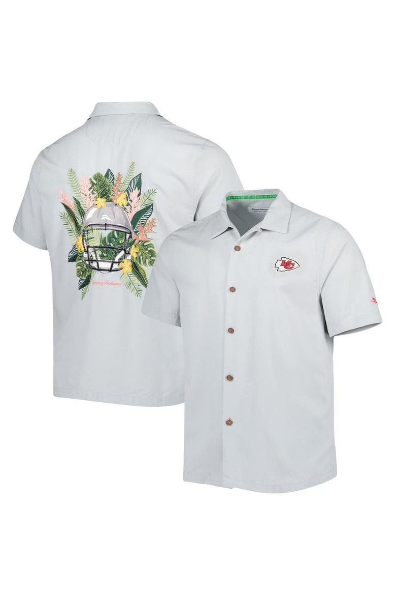 Men's Tommy Bahama Gray Kansas City Chiefs Coconut Point Frondly Fan Camp IslandZone Button-Up Shirt, Alternate, color, Gray