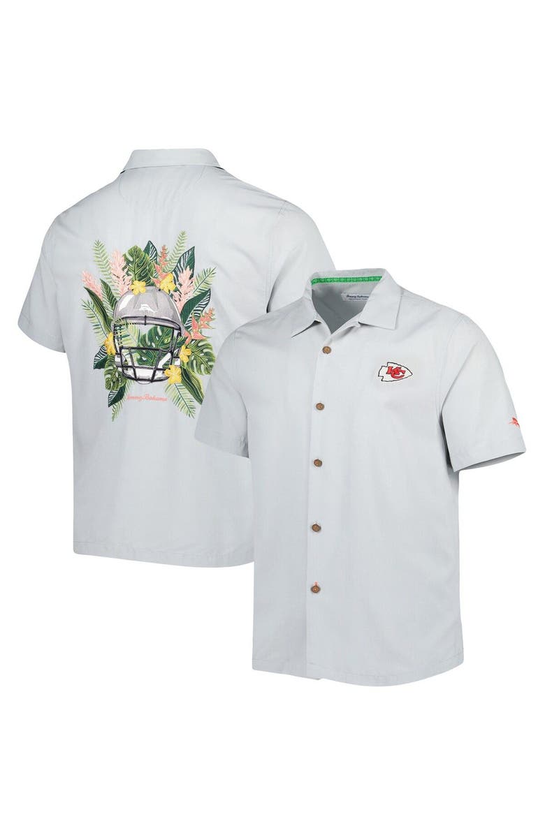 Tommy Bahama Men's Tommy Bahama Gray Kansas City Chiefs Coconut Point Frondly Fan Camp IslandZone Button-Up Shirt, Alternate, color, 