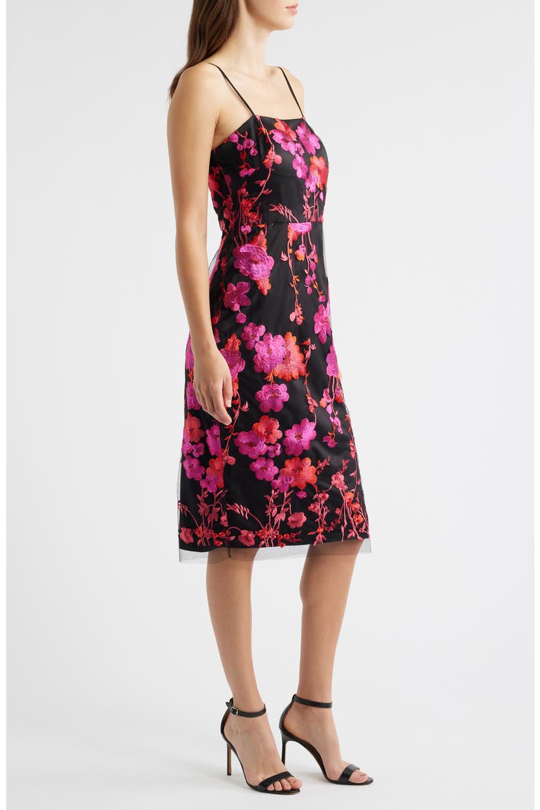 Embroidered Mesh Dress, Alternate, color, BLK FUSCHI