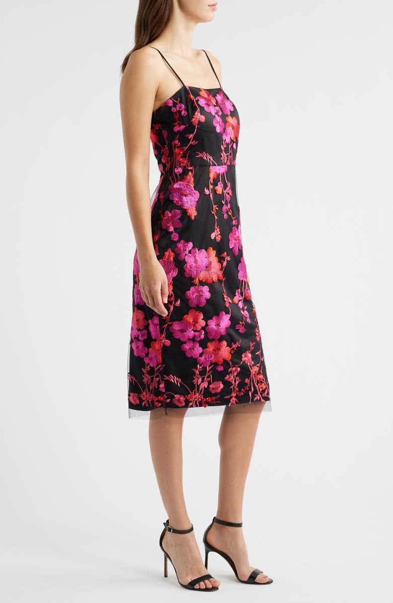 Eliza J Embroidered Mesh Dress, Alternate, color, Black/ Fuschia